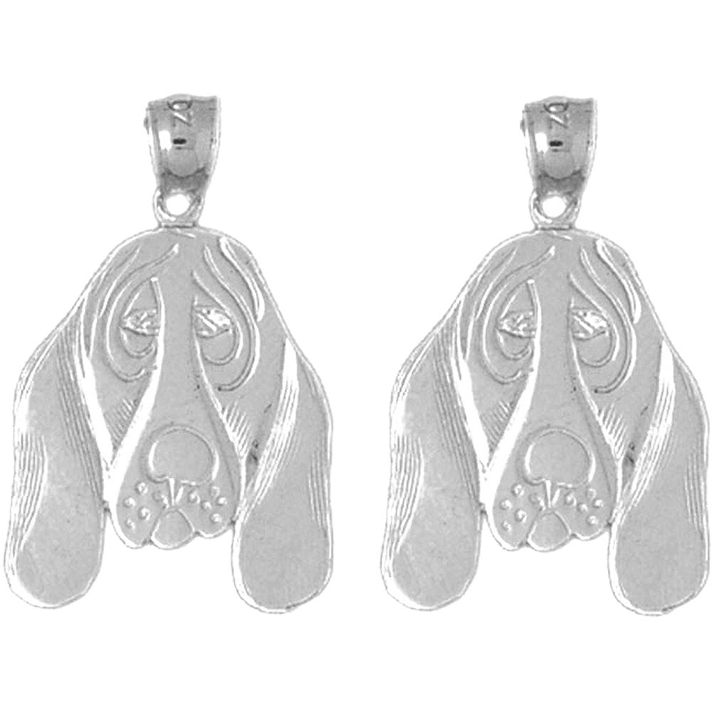Sterling Silver 26mm Basset Hound Dog Earrings