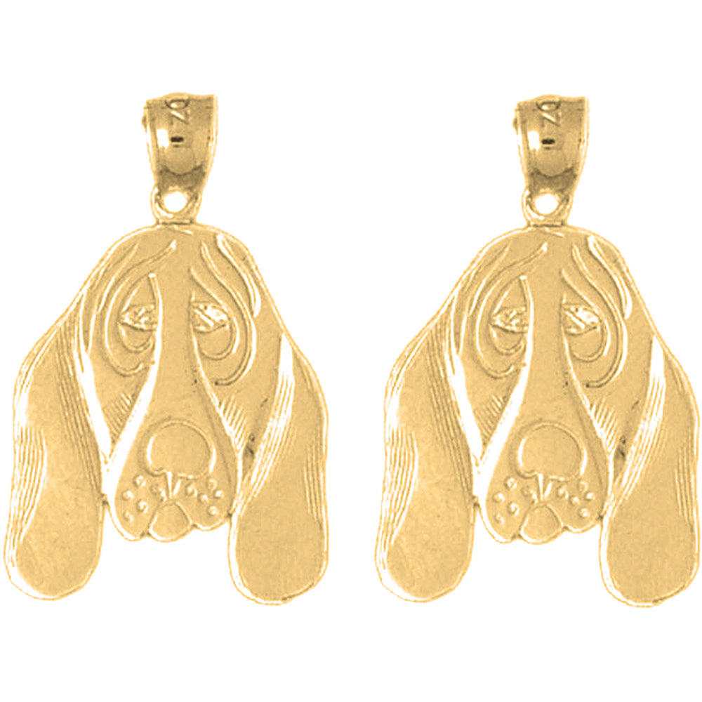 Yellow Gold-plated Silver 26mm Basset Hound Dog Earrings