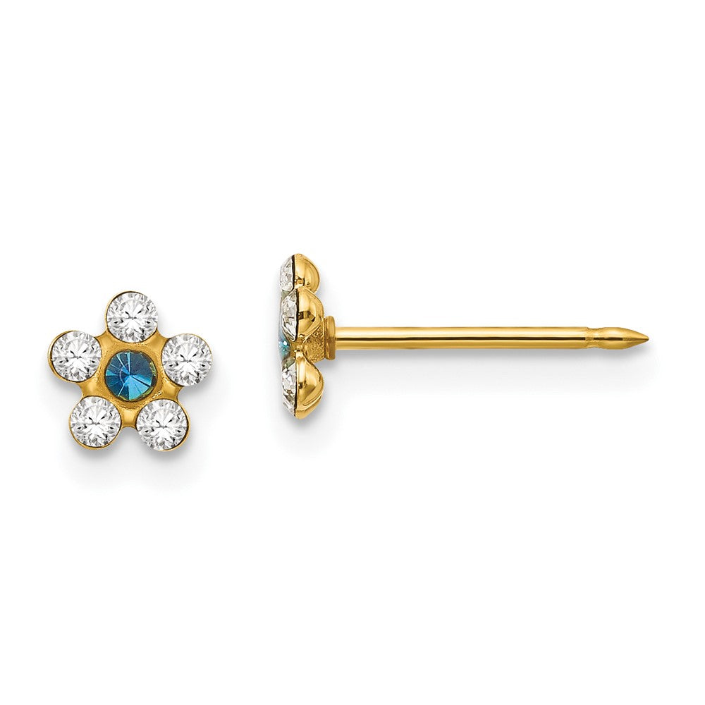 Inverness 14K Yellow Gold Clear Blue Crystal Flower Earrings