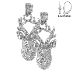 Sterling Silver 36mm Deer Earrings (White or Yellow Gold Plated)