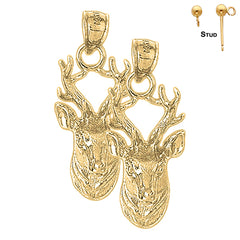 Sterling Silver 36mm Deer Earrings (White or Yellow Gold Plated)