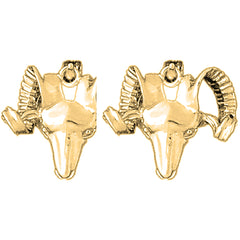 Yellow Gold-plated Silver 21mm Ram Earrings