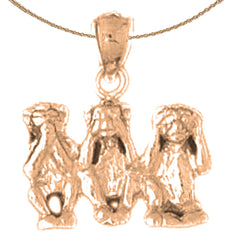 10K, 14K oder 18K Gold 3D Dreiweiser Affe