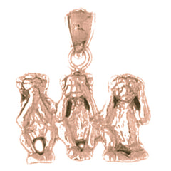 10K, 14K or 18K Gold 3D Three Wise Monkey