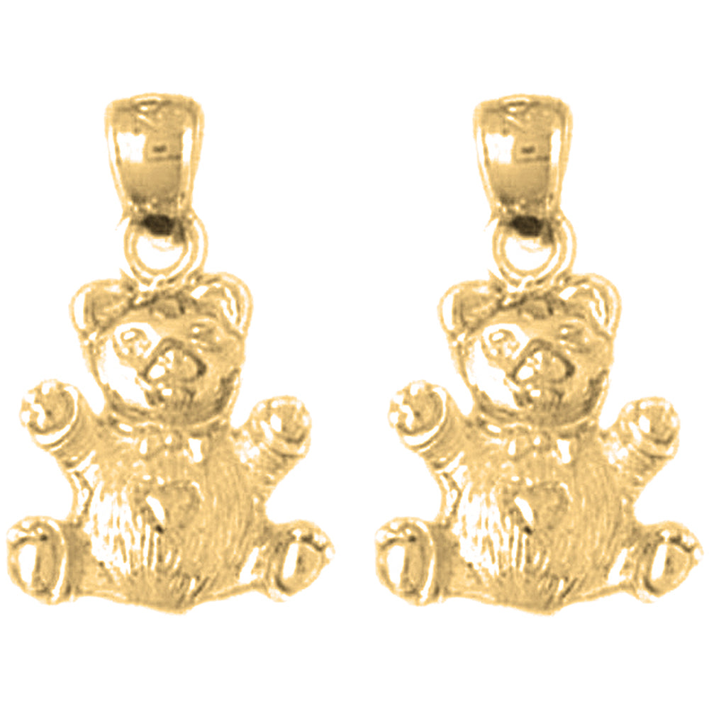 Yellow Gold-plated Silver 20mm 3D Teddy Bear Earrings