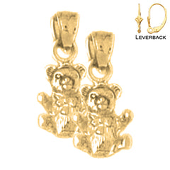 Sterling Silver 16mm 3D Teddy Bear Earrings (White or Yellow Gold Plated)