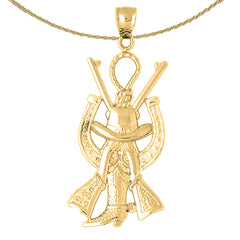 Colgante de sombrero de vaquero, herradura, soga y pistolas de oro de 10K, 14K o 18K