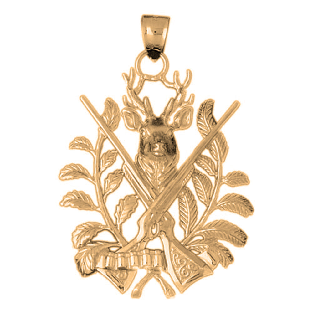10K, 14K or 18K Gold Deer Head And Guns Pendant