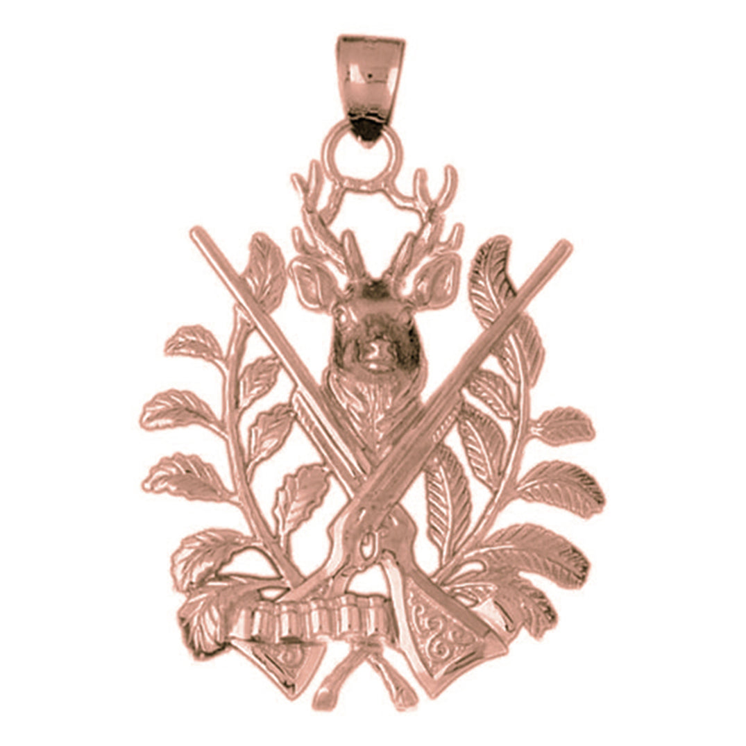 10K, 14K or 18K Gold Deer Head And Guns Pendant