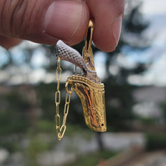 10K, 14K or 18K Gold 3D Revolver Gun And Holster Pendant