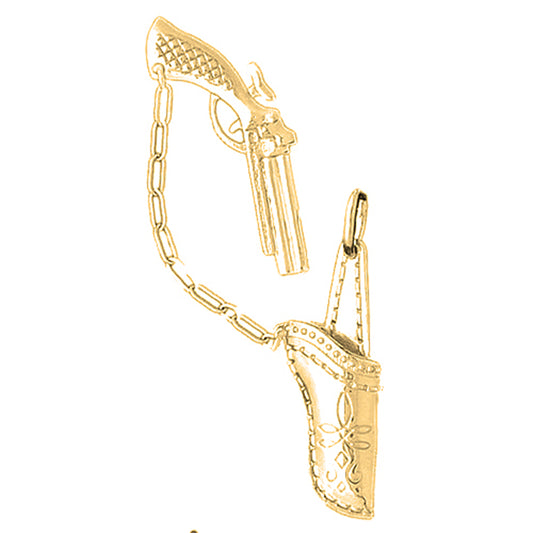 10K, 14K or 18K Gold 3D Revolver Gun And Holster Pendant