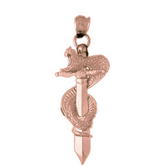 10K, 14K or 18K Gold 3D Cobra Wrapped Around Sword Pendant