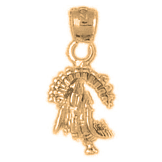 10K, 14K or 18K Gold 3D Turkey Pendant