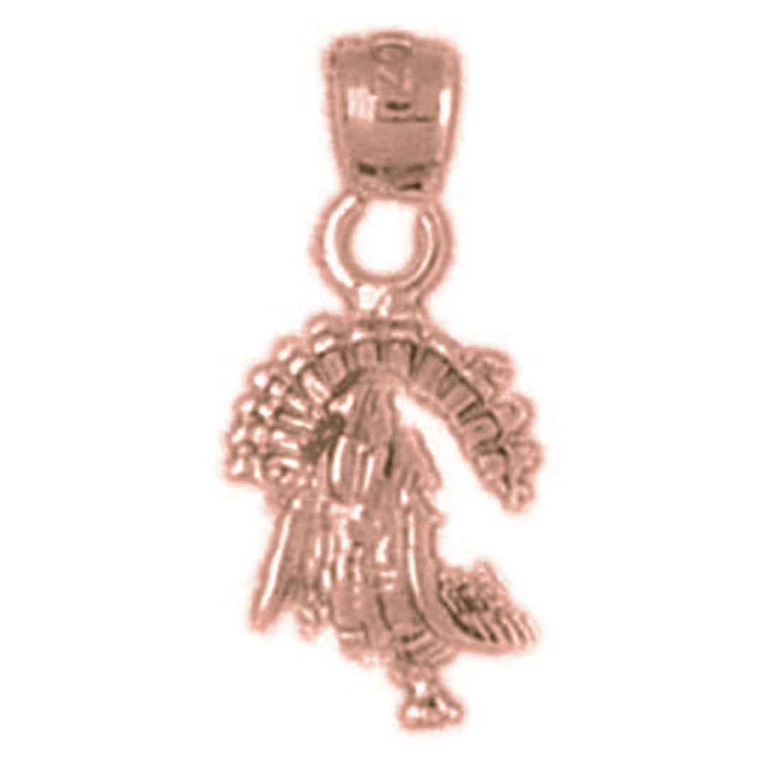 10K, 14K or 18K Gold 3D Turkey Pendant