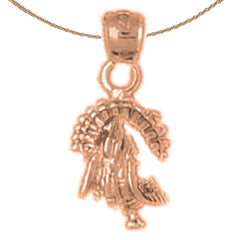 Colgante de pavo 3D de oro de 10 quilates, 14 quilates o 18 quilates