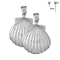 Sterling Silver 38mm Shell Earrings (White or Yellow Gold Plated)