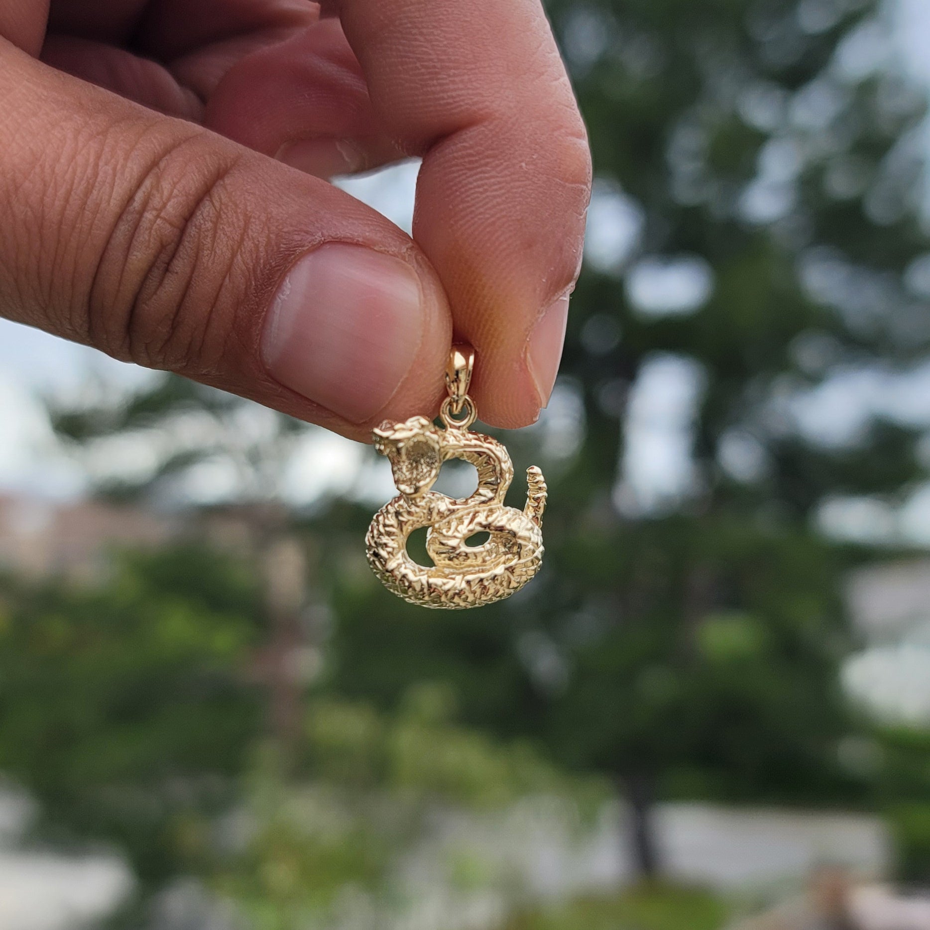 10K, 14K or 18K Gold Rattle Snake Pendant