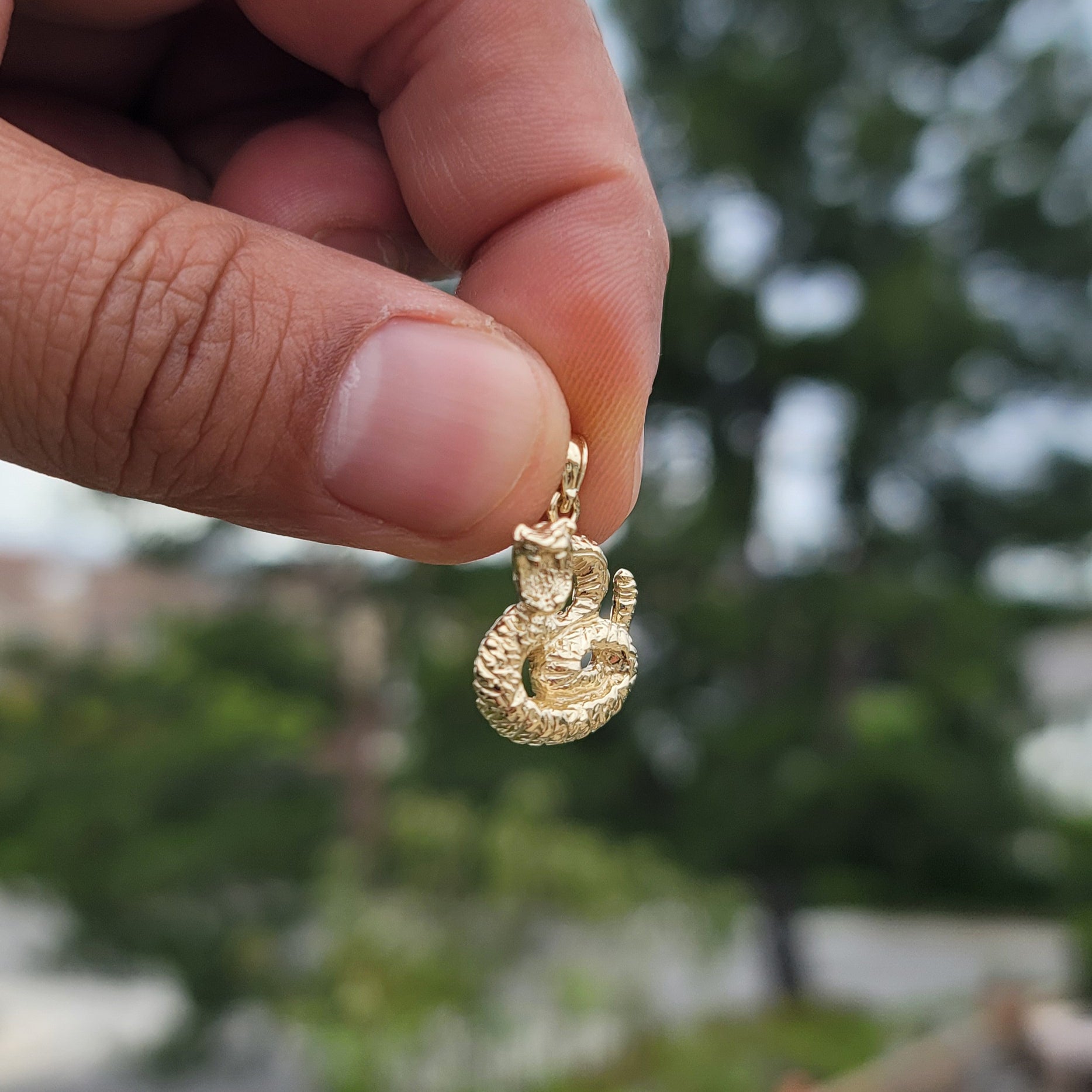 10K, 14K or 18K Gold Rattle Snake Pendant