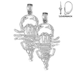 Sterling Silver 33mm Scorpion Earrings (White or Yellow Gold Plated)