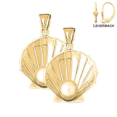 Pendientes de concha y perlas de plata de ley de 35 mm (chapados en oro blanco o amarillo)