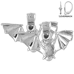 Sterling Silver 15mm Bat Earrings (White or Yellow Gold Plated)