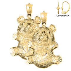 Sterling Silver 38mm Teddy Bear Earrings (White or Yellow Gold Plated)