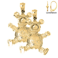 Sterling Silver 28mm Teddy Bear Earrings (White or Yellow Gold Plated)