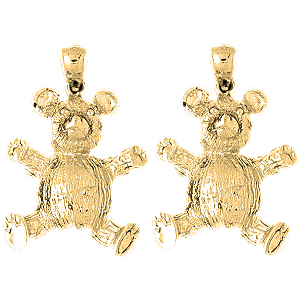 Yellow Gold-plated Silver 28mm Teddy Bear Earrings