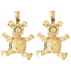 Yellow Gold-plated Silver 28mm Teddy Bear Earrings