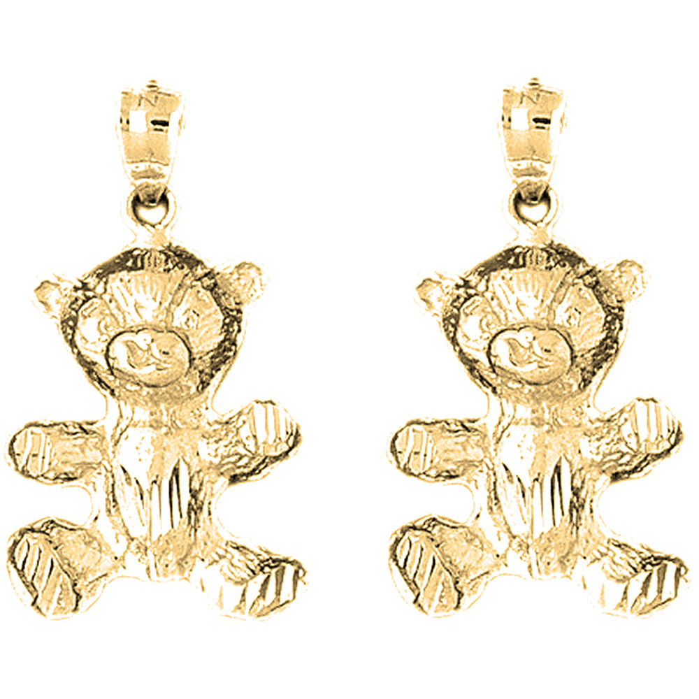 Yellow Gold-plated Silver 29mm Teddy Bear Earrings