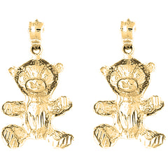 Yellow Gold-plated Silver 29mm Teddy Bear Earrings
