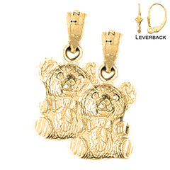 Sterling Silver 21mm Teddy Bear Earrings (White or Yellow Gold Plated)