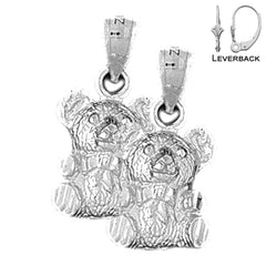 Sterling Silver 21mm Teddy Bear Earrings (White or Yellow Gold Plated)
