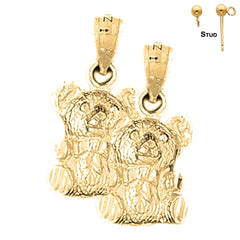 Sterling Silver 21mm Teddy Bear Earrings (White or Yellow Gold Plated)