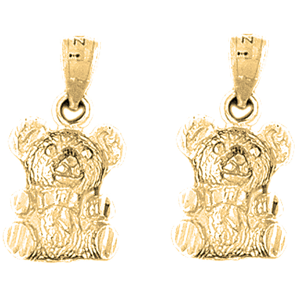 Yellow Gold-plated Silver 21mm Teddy Bear Earrings