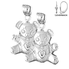 Sterling Silver 20mm Teddy Bear Earrings (White or Yellow Gold Plated)