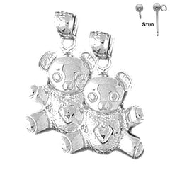 Sterling Silver 20mm Teddy Bear Earrings (White or Yellow Gold Plated)