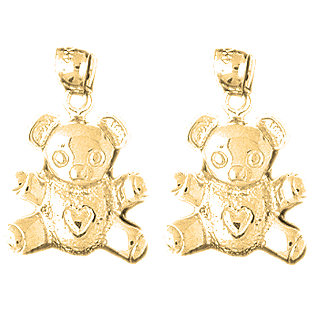 Yellow Gold-plated Silver 20mm Teddy Bear Earrings