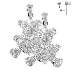 Sterling Silver 22mm Teddy Bear Earrings (White or Yellow Gold Plated)