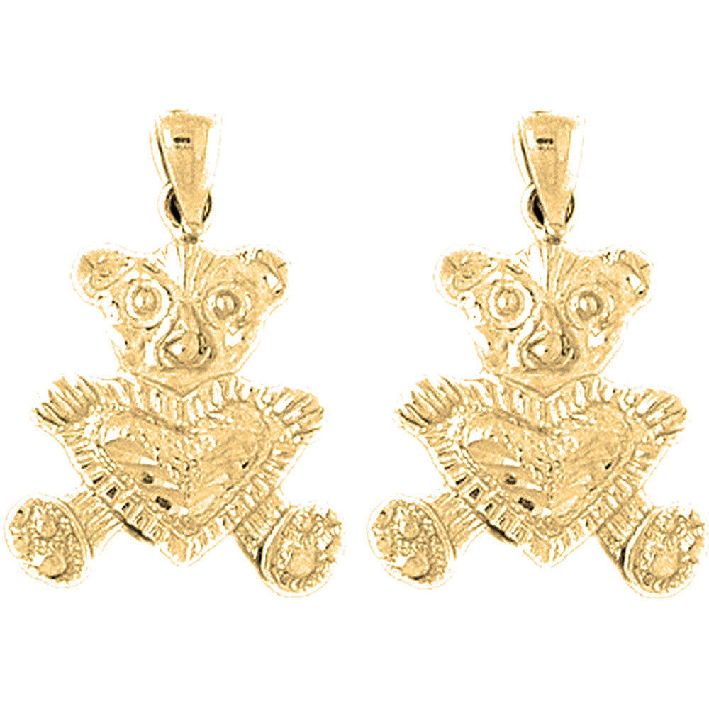Yellow Gold-plated Silver 22mm Teddy Bear Earrings
