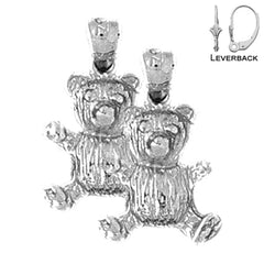 Sterling Silver 18mm Teddy Bear Earrings (White or Yellow Gold Plated)