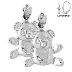 Sterling Silver 20mm Teddy Bear Earrings (White or Yellow Gold Plated)