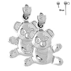 Sterling Silver 20mm Teddy Bear Earrings (White or Yellow Gold Plated)