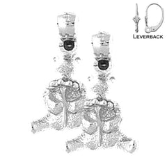 Sterling Silver 17mm Teddy Bear Earrings (White or Yellow Gold Plated)