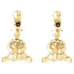 Yellow Gold-plated Silver 17mm Teddy Bear Earrings