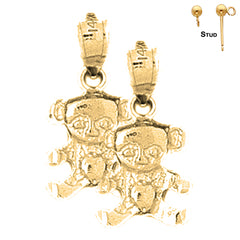 Sterling Silver 19mm Teddy Bear Earrings (White or Yellow Gold Plated)