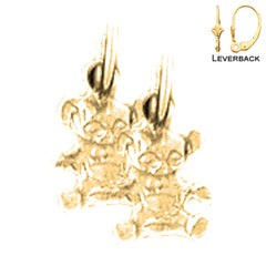 Sterling Silver 11mm Teddy Bear Earrings (White or Yellow Gold Plated)