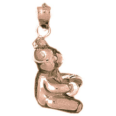 10K, 14K or 18K Gold Teddy Bear With Cymbals Pendant