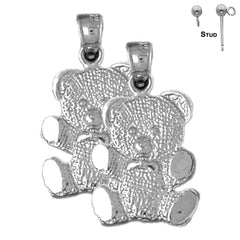 Sterling Silver 19mm Teddy Bear Earrings (White or Yellow Gold Plated)