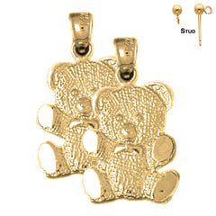 Sterling Silver 19mm Teddy Bear Earrings (White or Yellow Gold Plated)